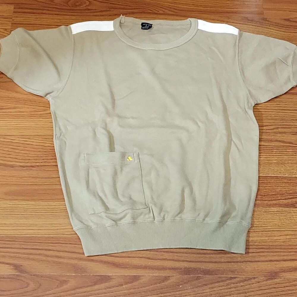 Woman's Tan & White Tee Sz S White tab on shoulders 100%Cotton Logo Lightweight